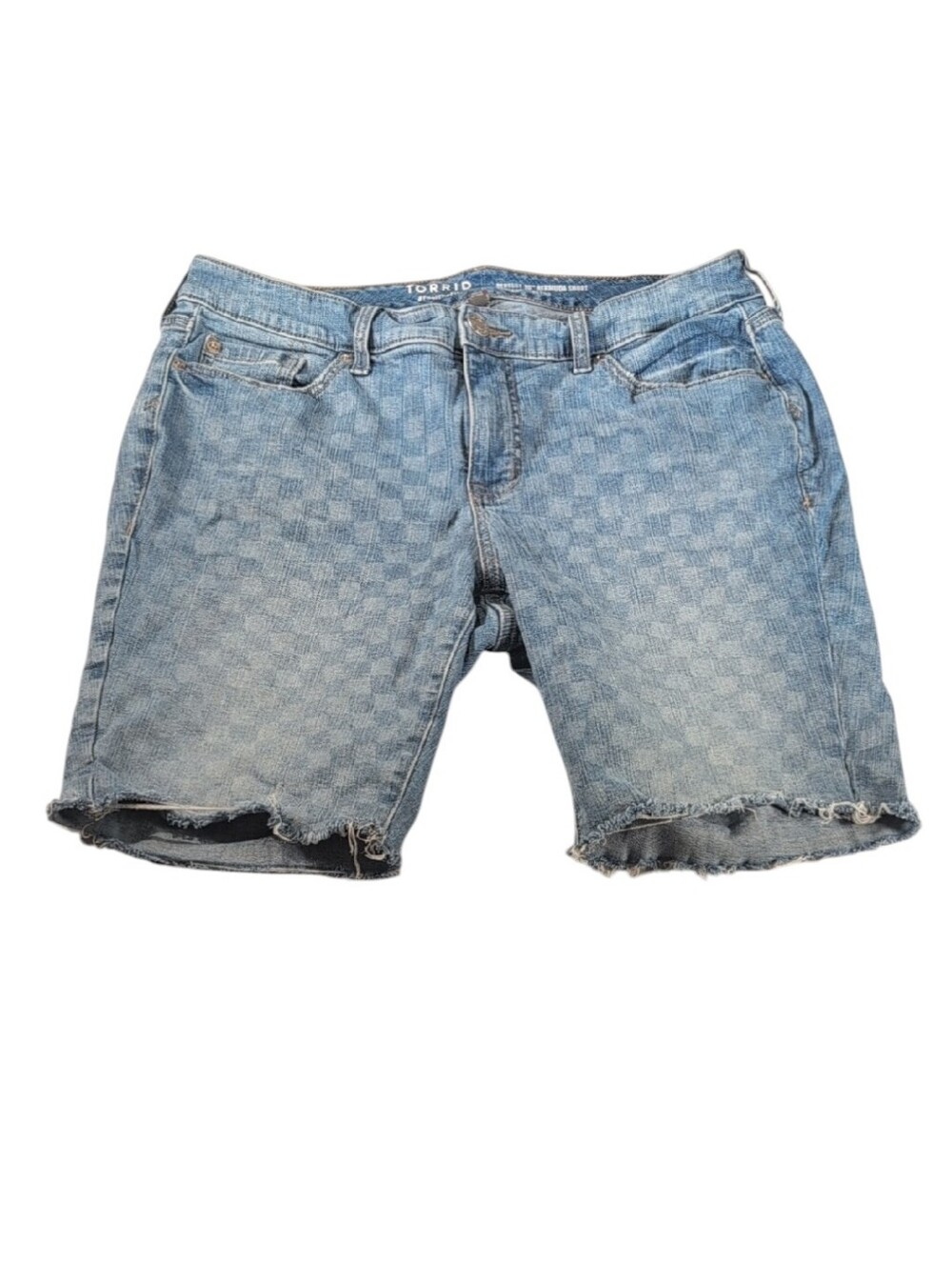 Torrid Perfect 10" Bermuda Short Light Wash Checkered Denim Size 12